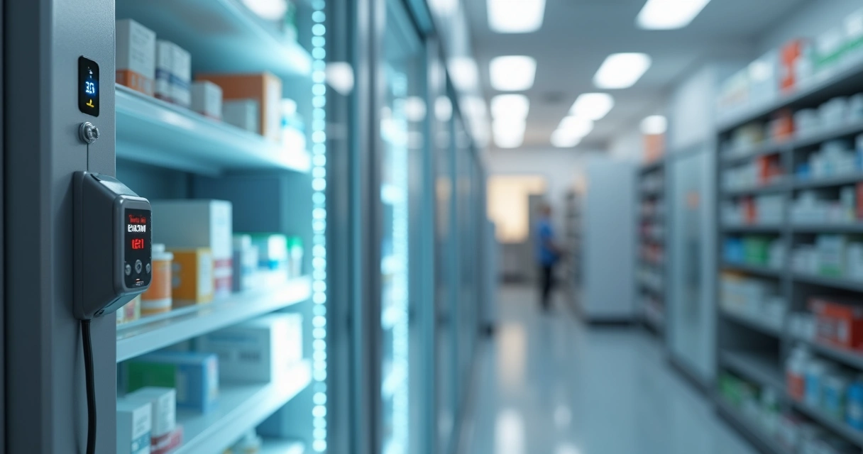 Sensor de temperatura em geladeira de farmácia