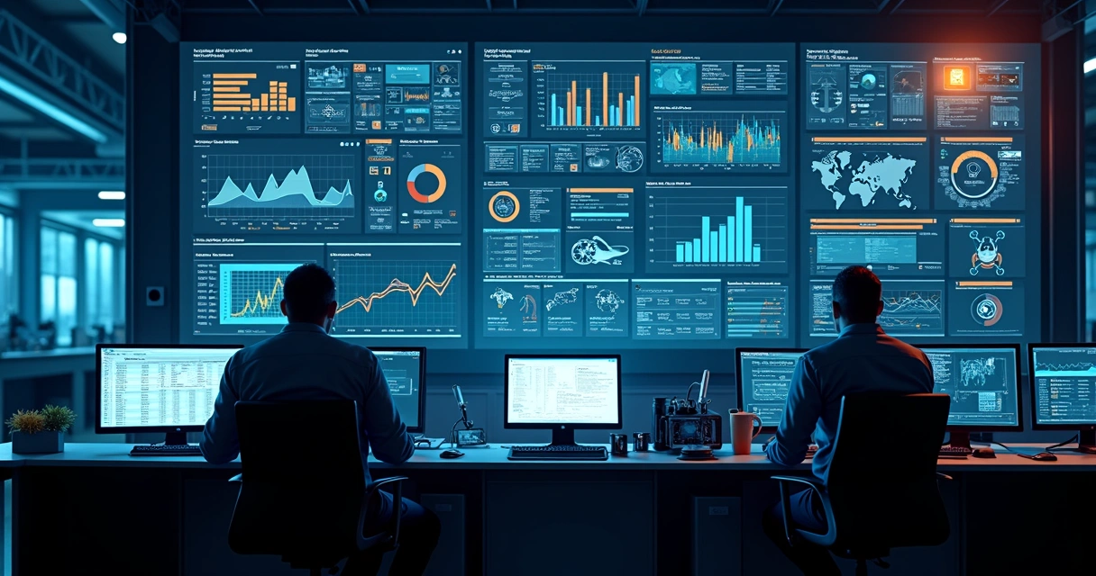 Dashboard de monitoramento IoT industrial com dados e alertas em destaque 