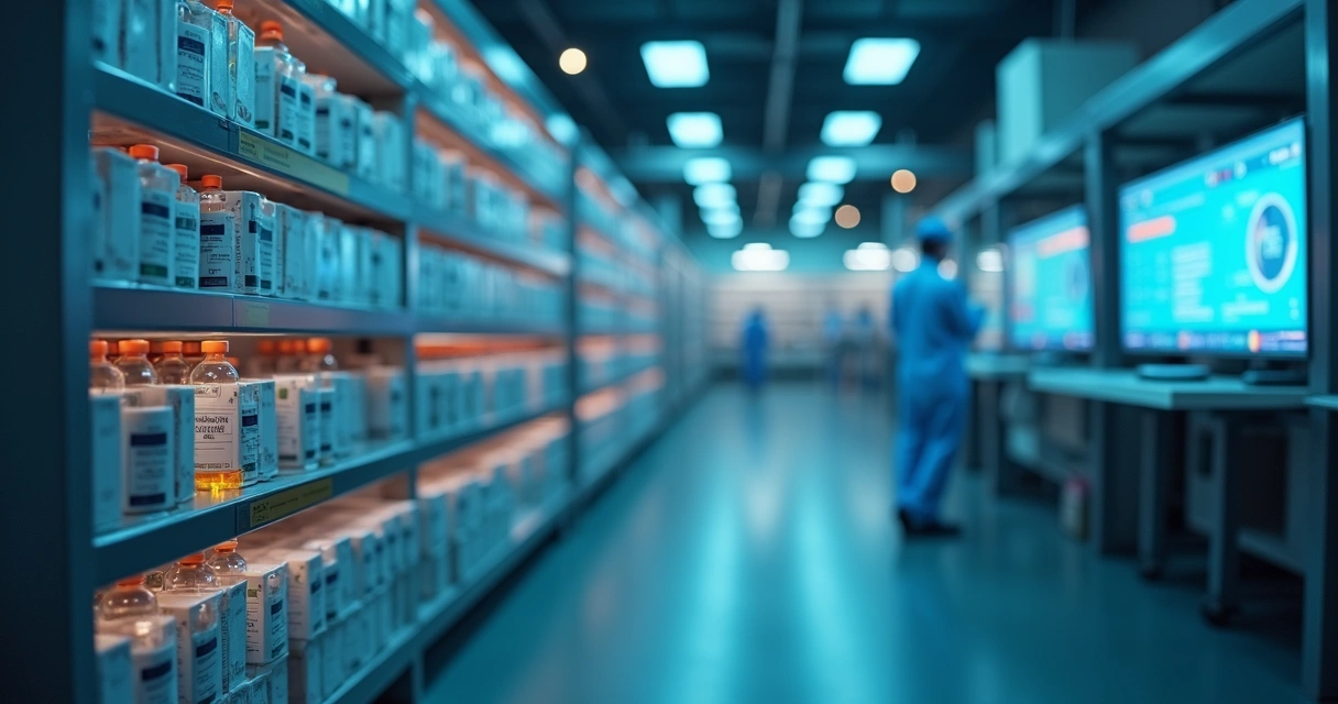 Ilustración de sensores IoT monitoreando cajas con vacunas 