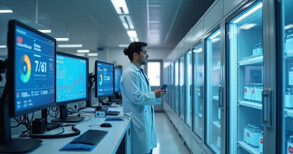 Sensores IoT en laboratorio monitoreando temperatura 