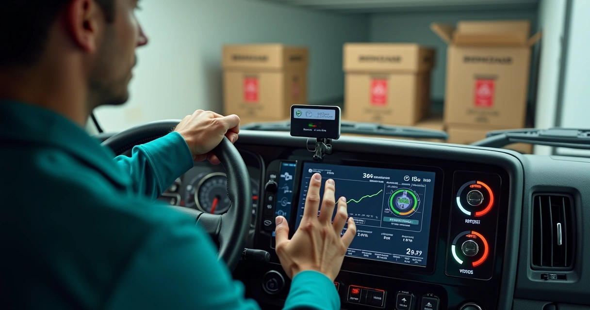 Driver monitors digital temperature monitoring panel in the truck