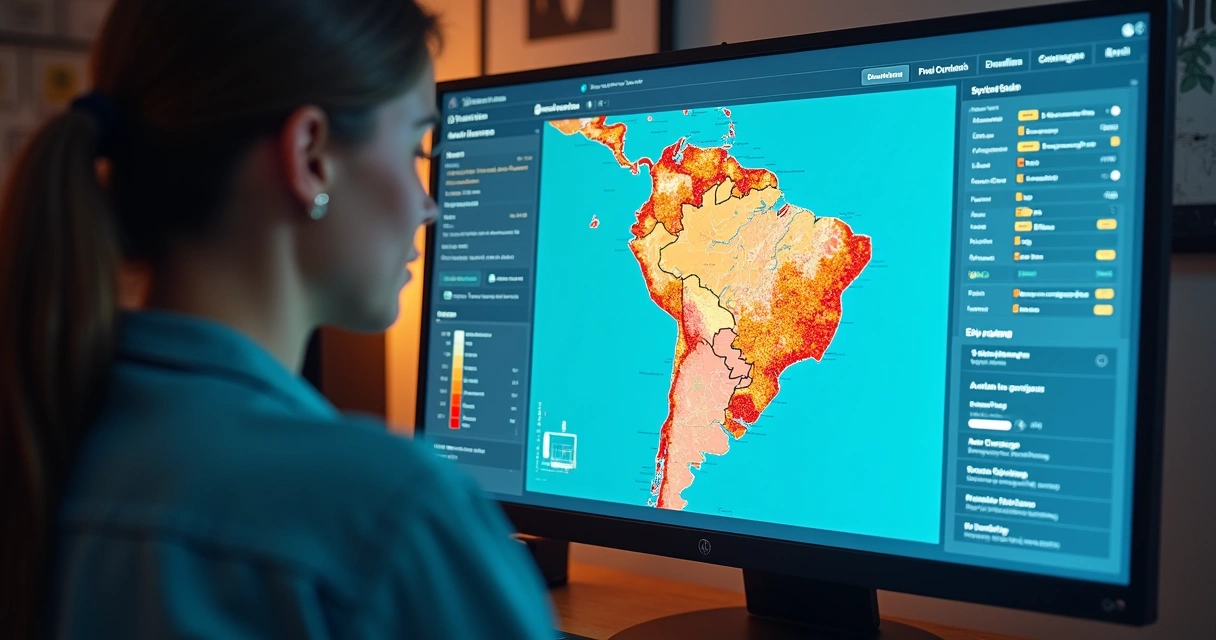 Monitoramento de imóveis em leilão, tela do computador mostrando mapa com imóveis e descontos
