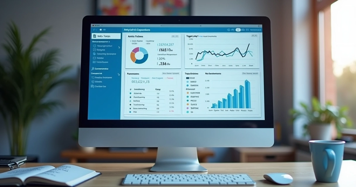 Tela de computador exibindo painel de análise com gráficos e dados de links tagueados em e-commerce 