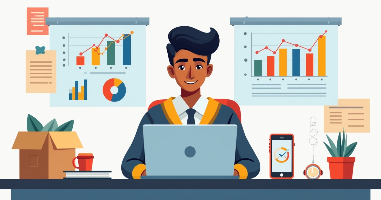 Dono de loja virtual analisando gráficos em computador 