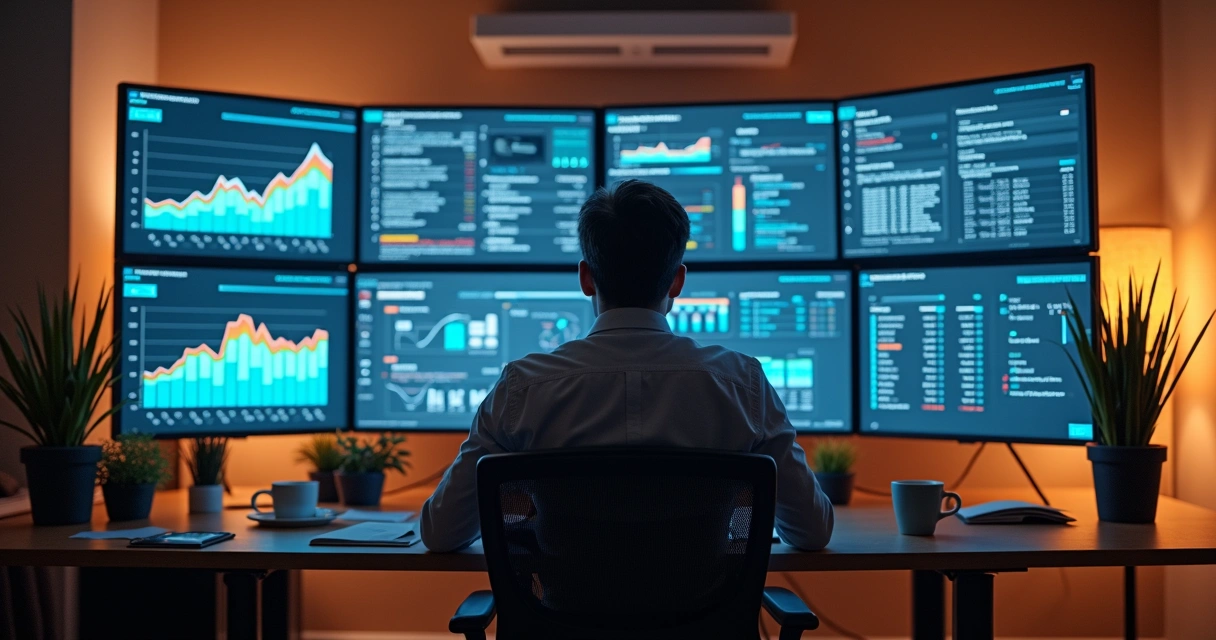 Profissional monitorando interações digitais em telas 