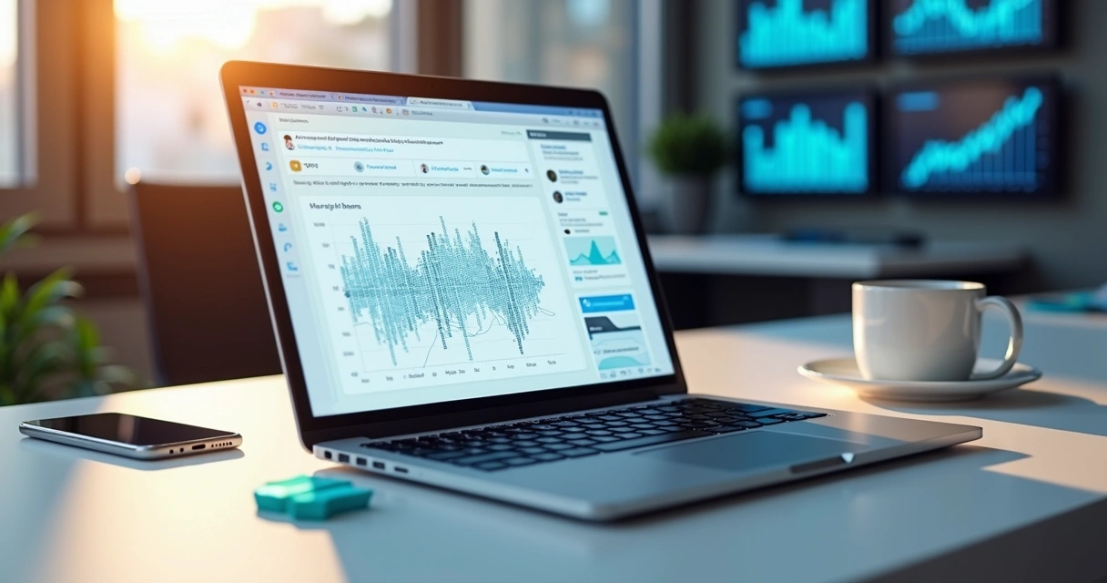 Tela de computador mostrando gráficos de menções de marca em redes sociais 