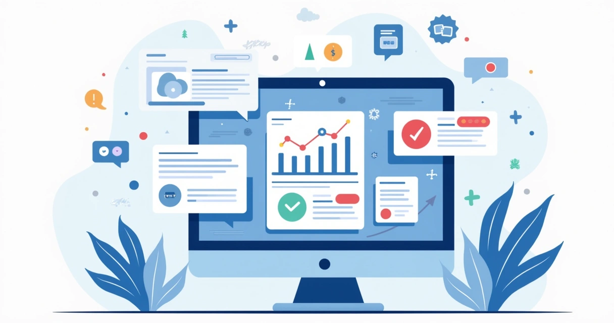 Ilustração corporativa mostrando análise de menções ocultas em redes sociais com gráficos e alertas 