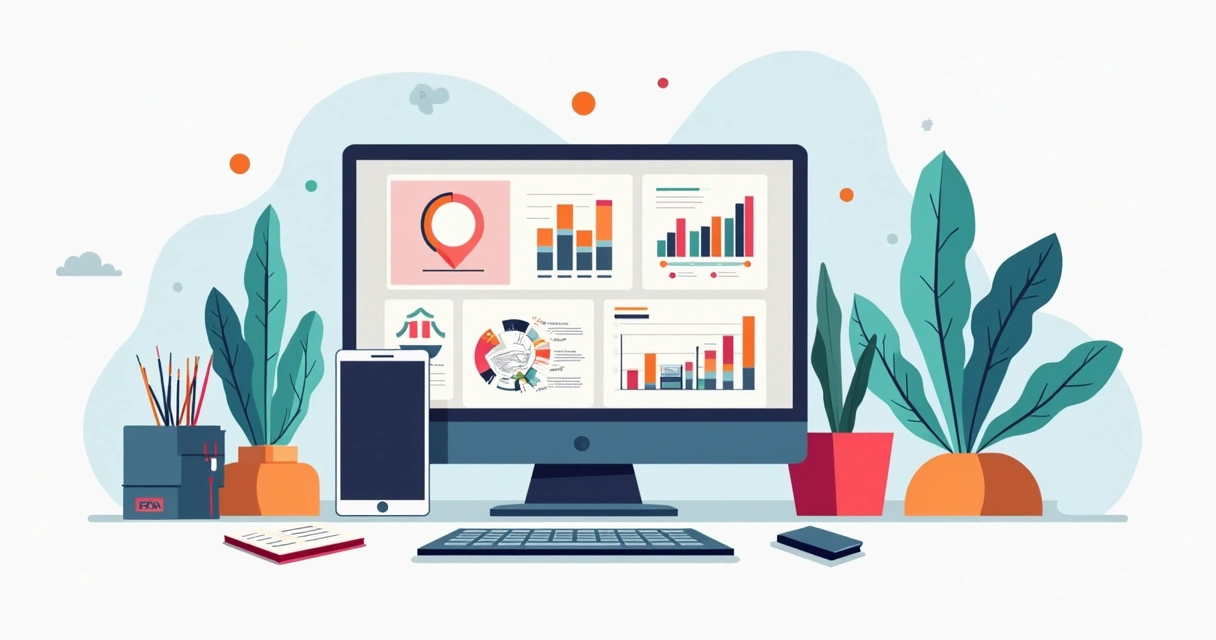 Tela de computador com gráficos de progresso de metas e calendário interativo 