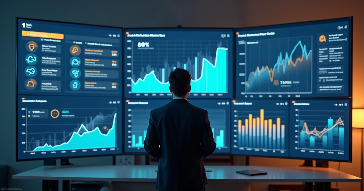 Pessoa monitorando métricas de anúncio em tela grande 