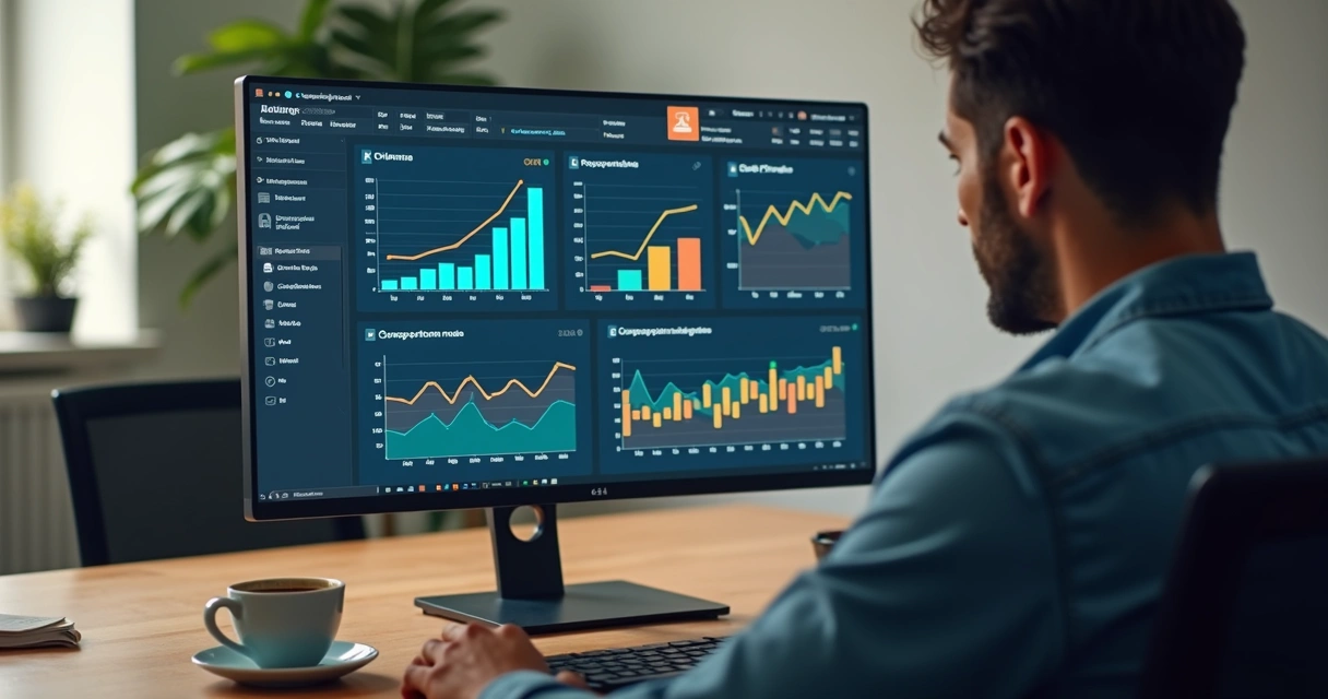 Pessoa analisando métricas de campanha na tela do computador 