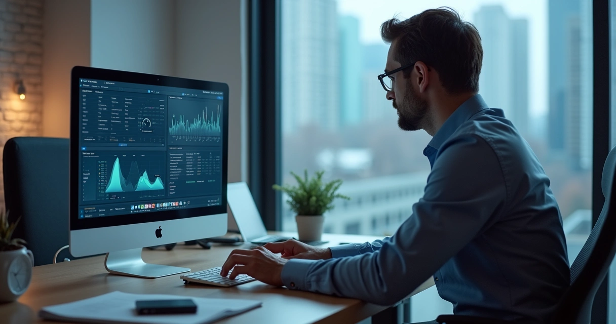 Profissional acompanhando métricas de anúncios em tela de notebook 