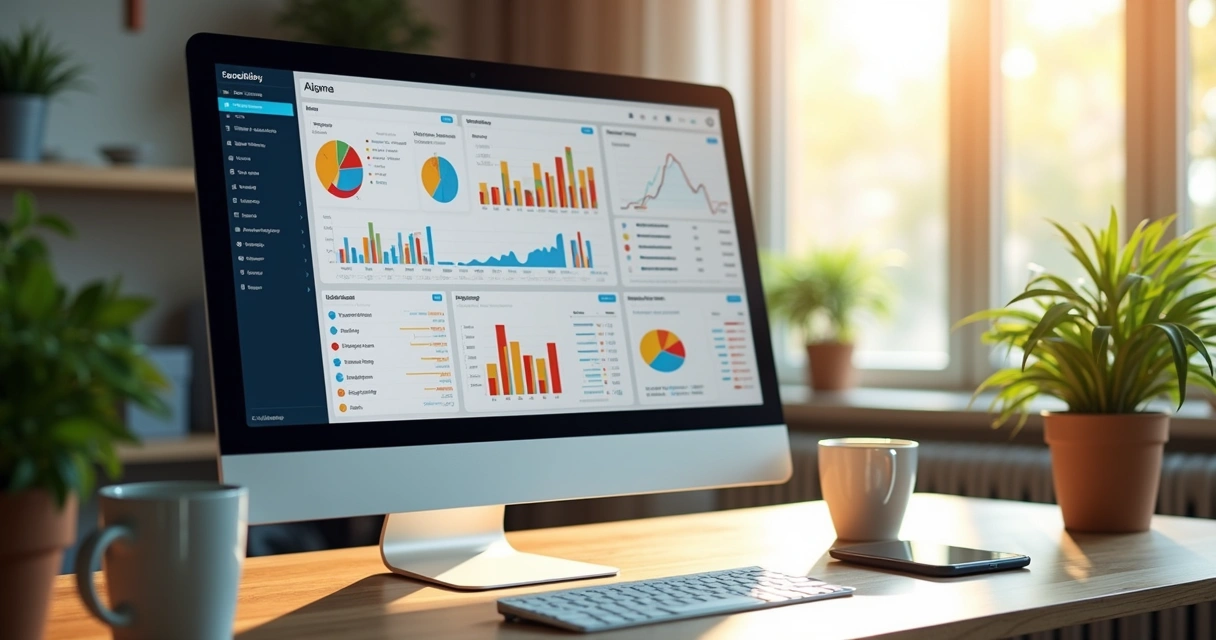 Tela de computador com dashboard de métricas digitais 