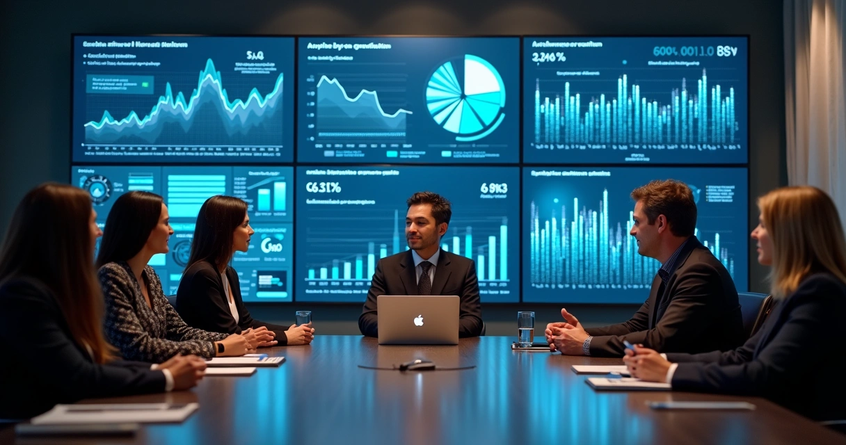 Monitores exibindo métricas de crescimento de uma empresa 