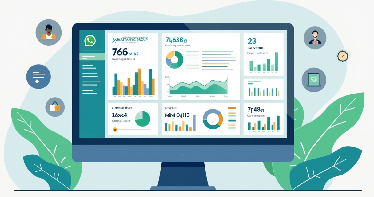Dashboard com métricas de engajamento em grupos de WhatsApp