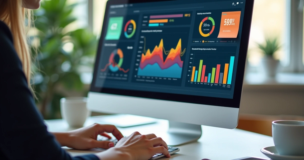 Tela de computador com gráficos de métricas de vendas e prospecção 
