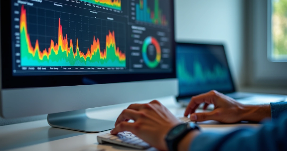 Tela de computador exibindo gráficos e métricas de TI 