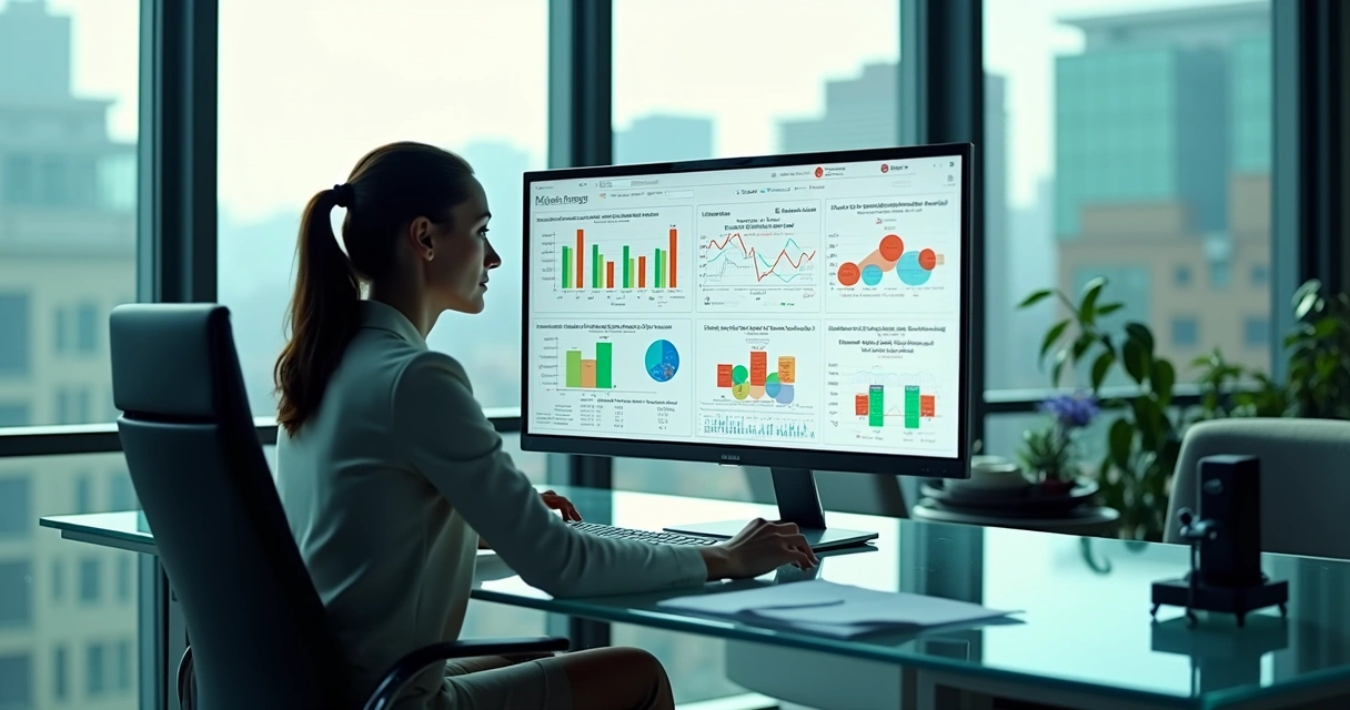 Profissional analisando gráficos de reputação na tela do computador 