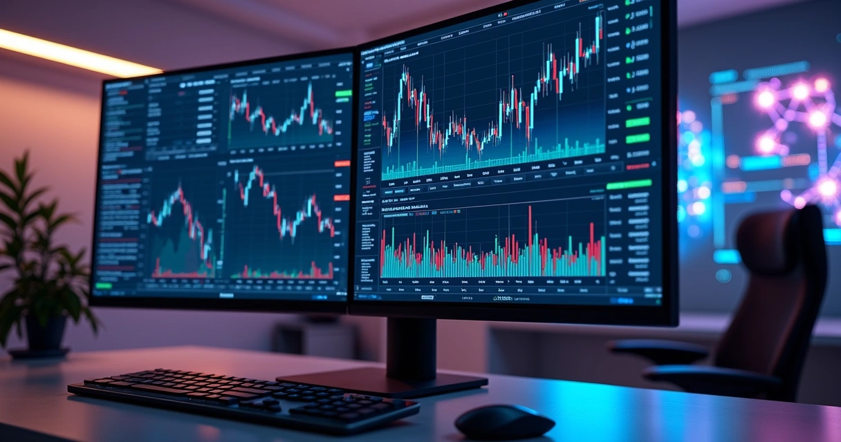 Tela de computador mostrando painel com vários robôs de trading ativos em diferentes exchanges 