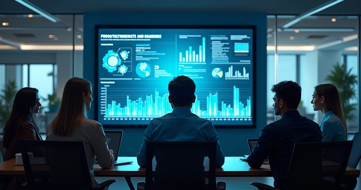 Equipe analisando monitoramento digital de fraudes em uma tela grande 