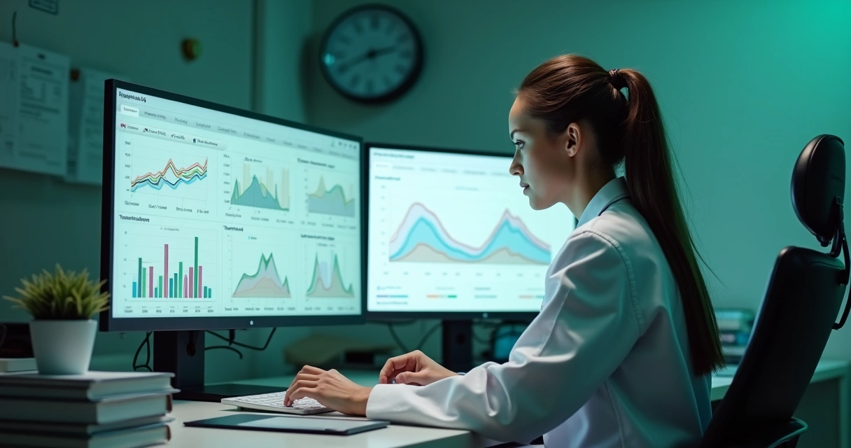 Nutritional professional analyzing patient data on a digital dashboard 