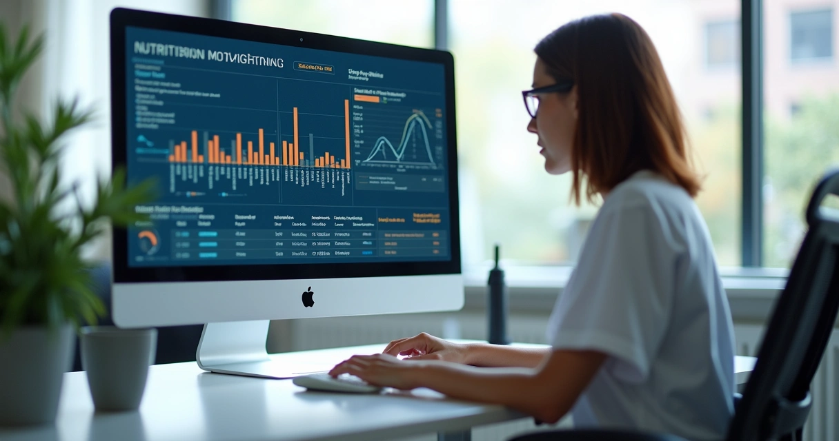 Painel digital de acompanhamento nutricional com gráficos e dados de evolução clínica 