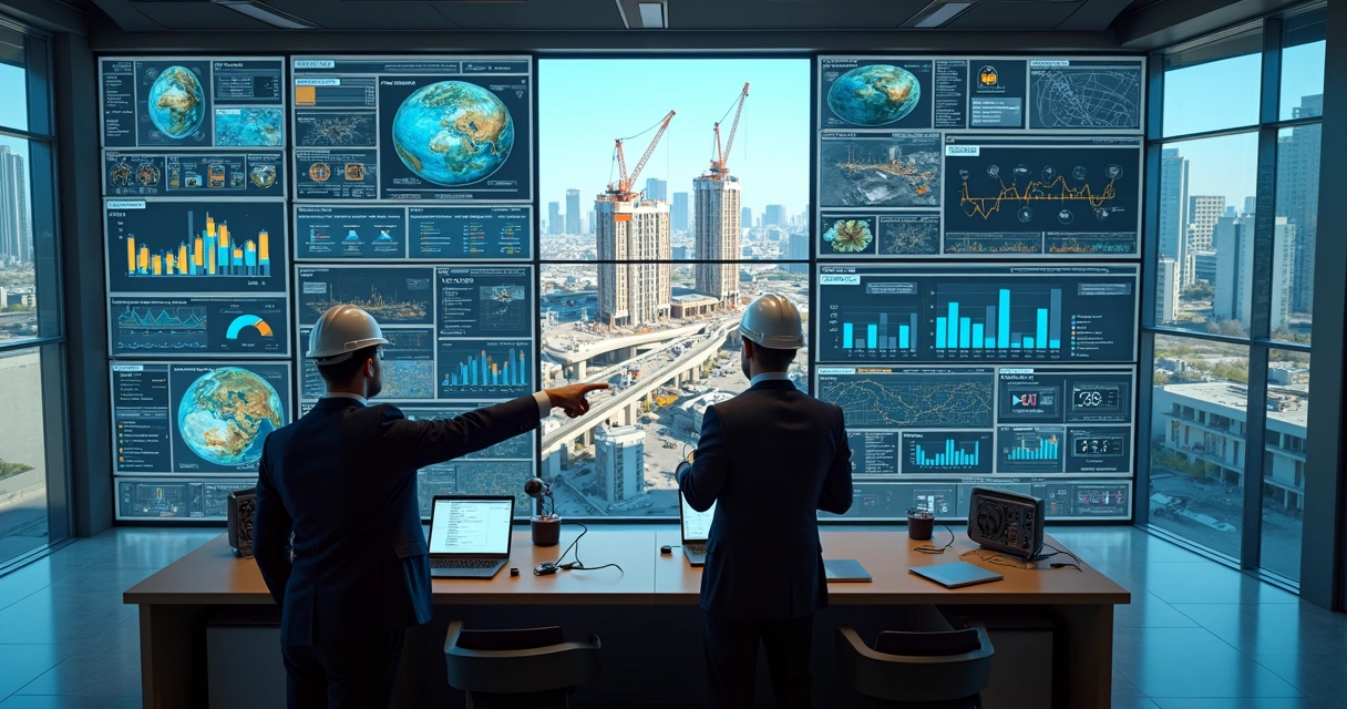 Visão de plataforma de monitoramento integrando imagens e gráficos de obra 