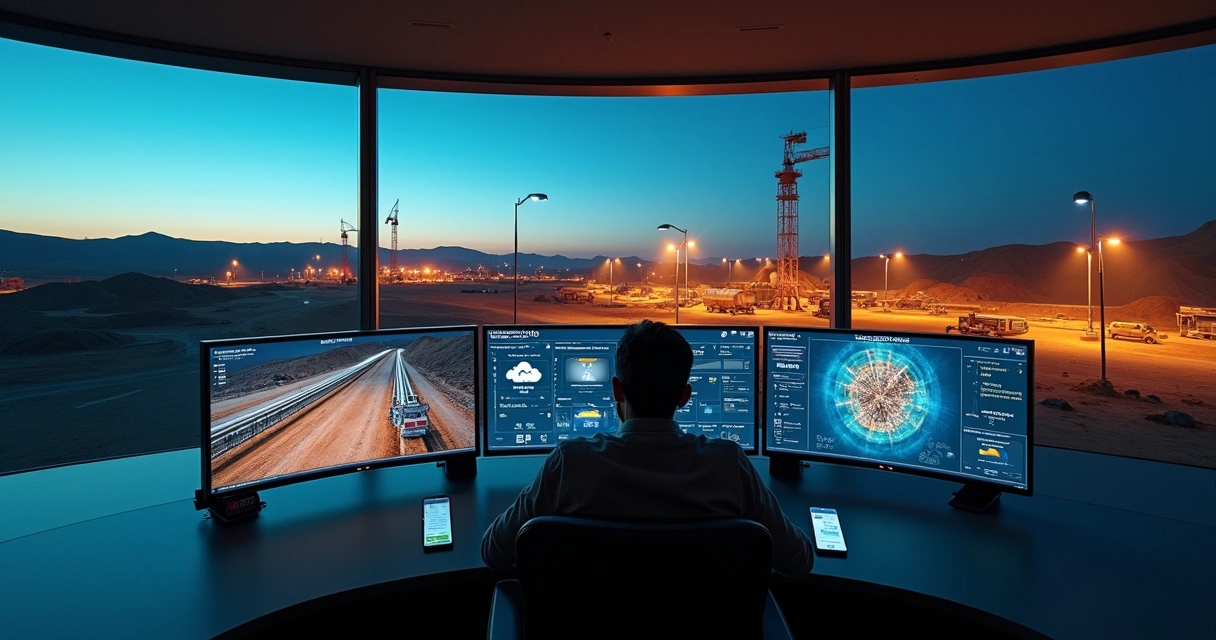 Central de controle remoto monitorando obra remota com câmeras 4G solares 