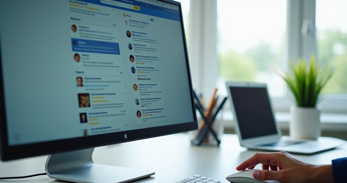 Pessoa monitorando avaliações online em tela de computador