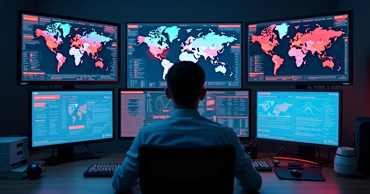 Painel digital com dados de ameaças e alertas de segurança