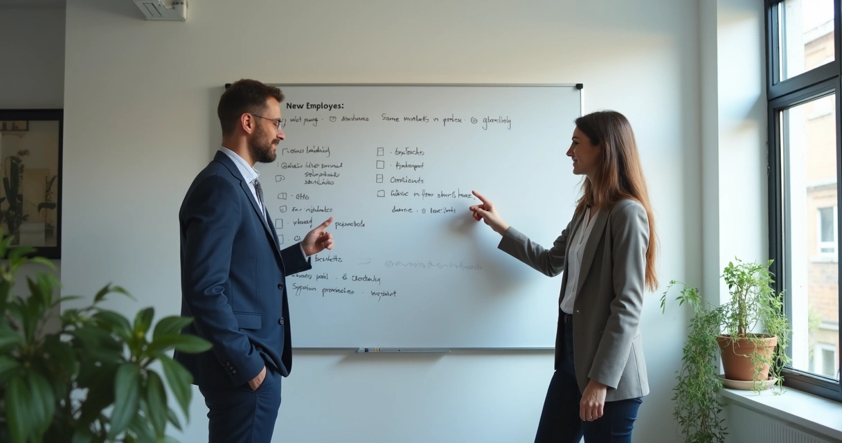 Quadro de tarefas acompanhado por gestor e novo funcionário
