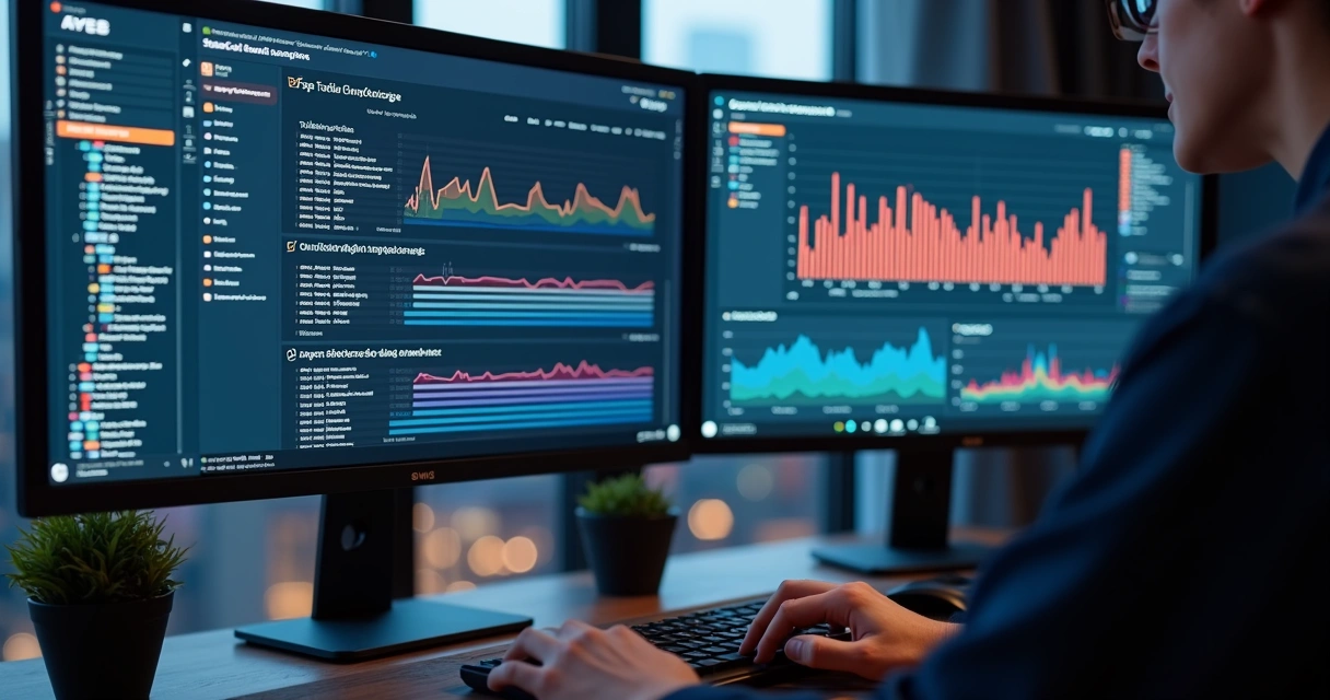 Tela de monitoramento mostrando logs e gráficos de pipeline CI/CD AWS 
