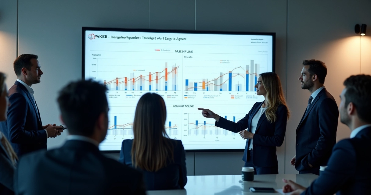 Equipe analisando pipeline de vendas na tela de computador 