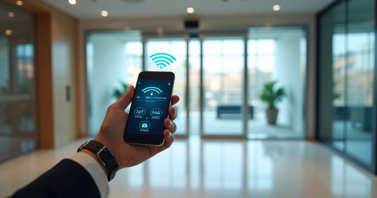 Gestor monitora porta automática via aplicativo de celular com conexão wi-fi 