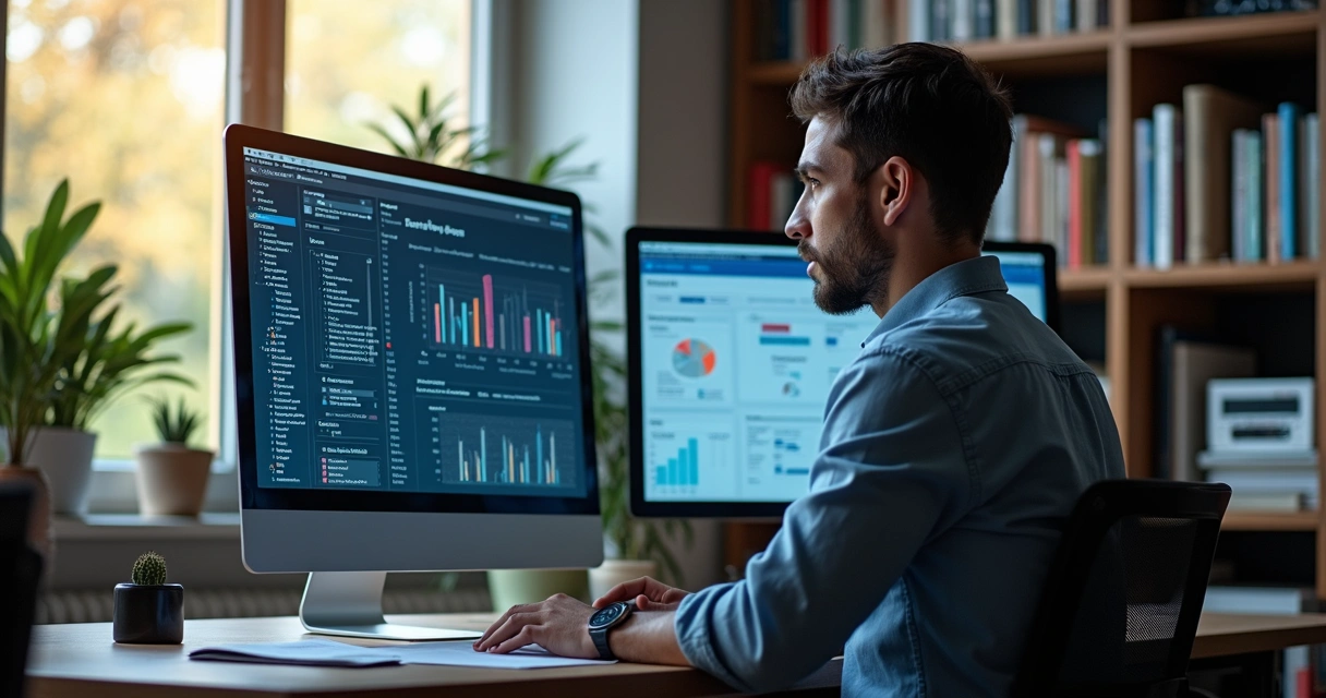 Pessoa analisando tela de computador com processos do INPI. 