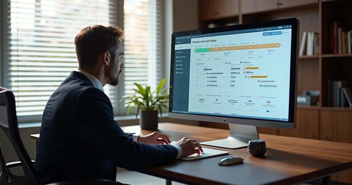 Advogado acompanhando processos em plataforma digital 