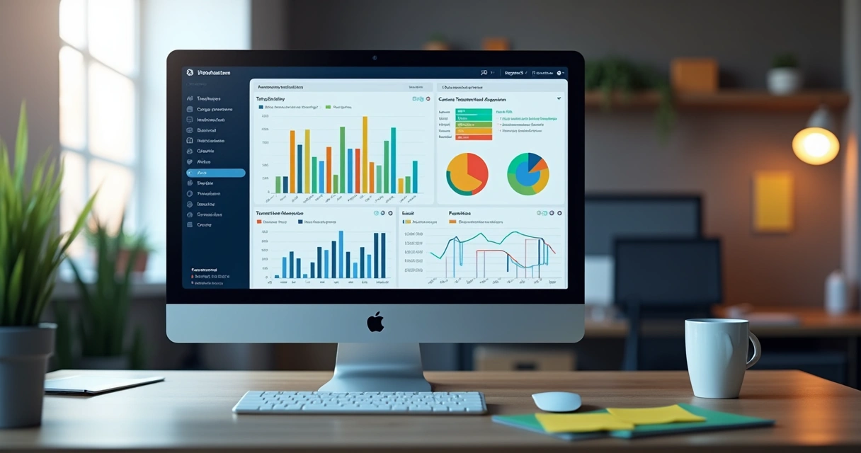 Tela de computador exibindo gráficos de monitoramento de processos de marca 