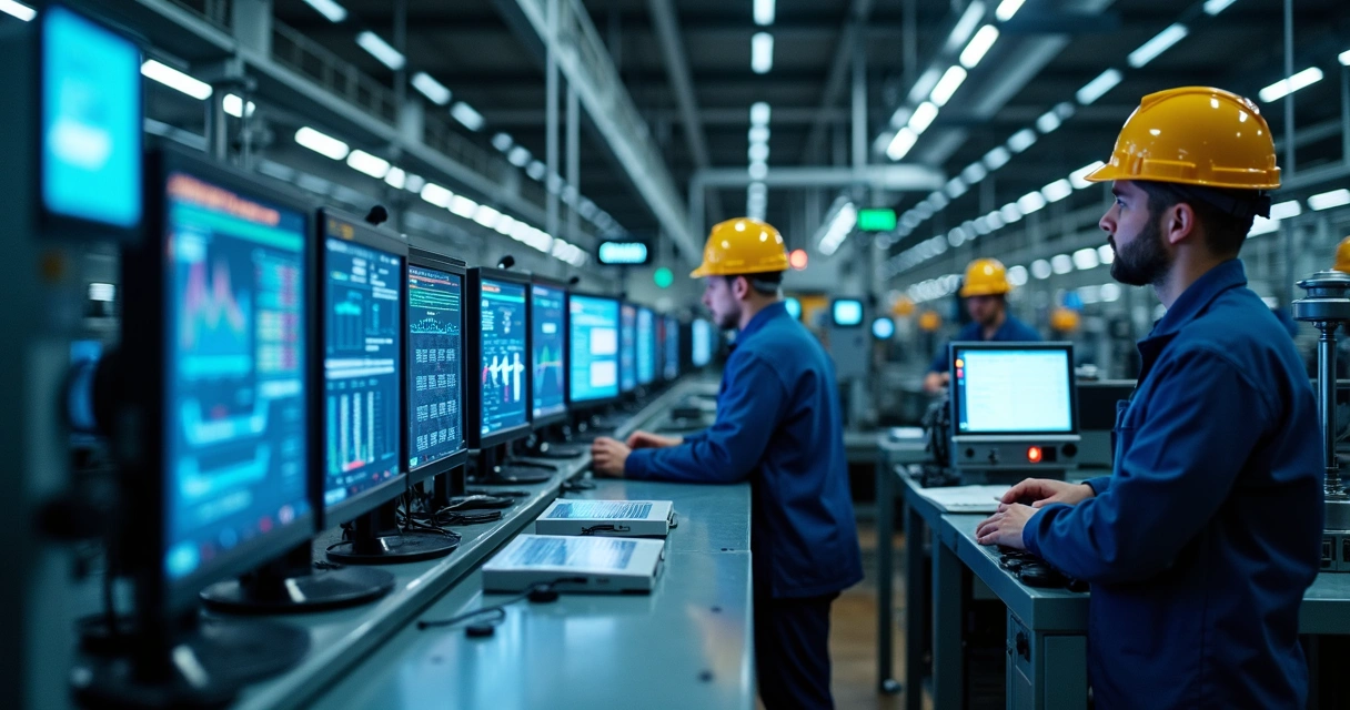 Linha de produção monitorada digitalmente com alertas 