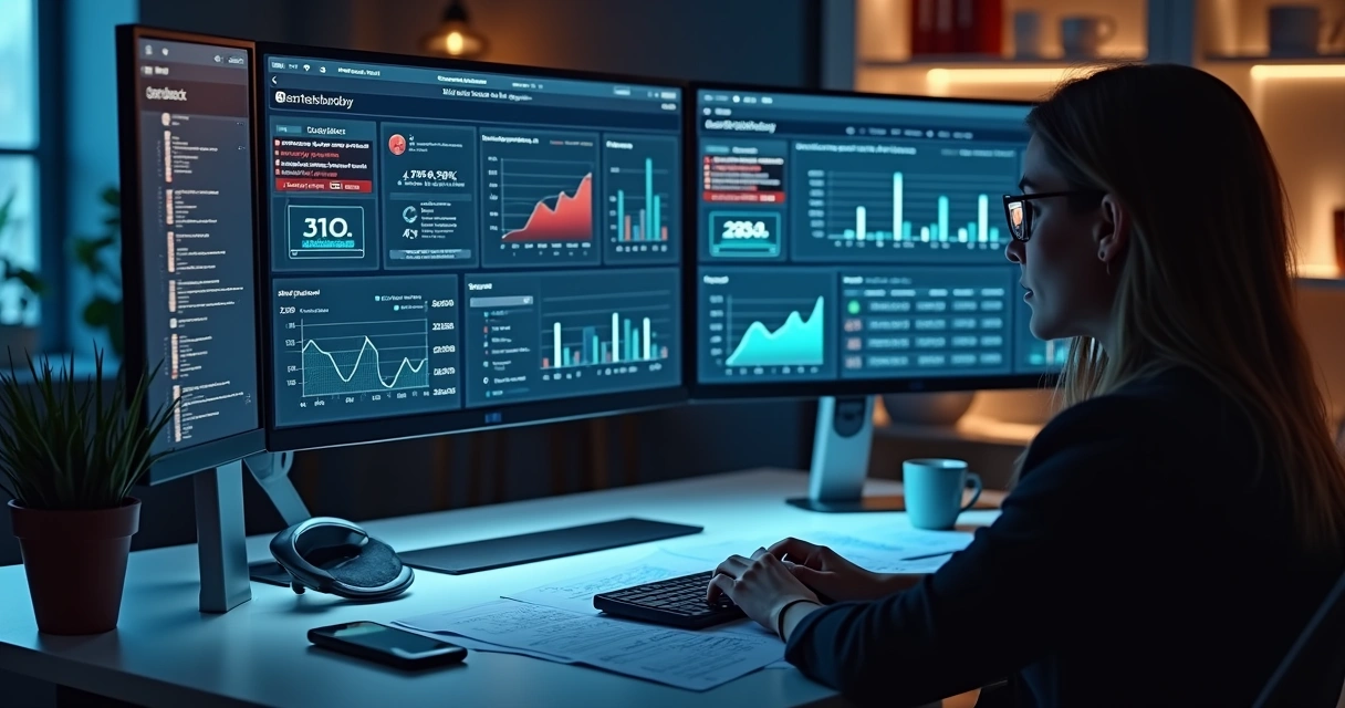 Tela de computador exibindo dashboard com alertas em tempo real sobre transações financeiras 