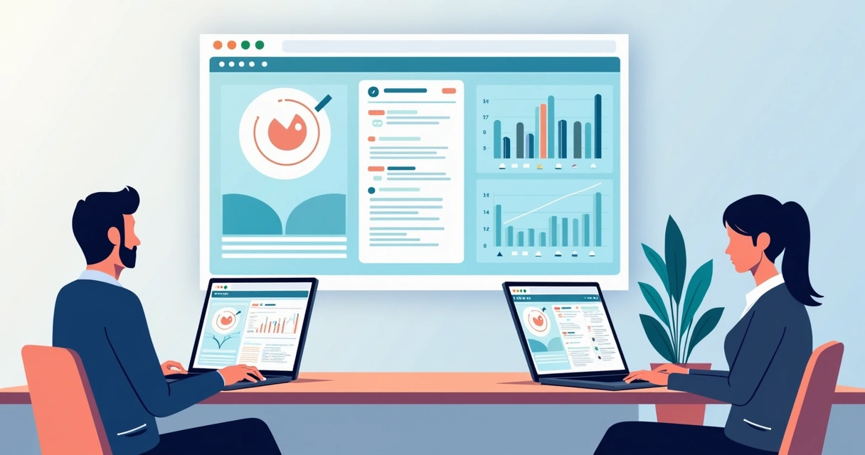 Equipe monitorando perfis institucionais em telas digitais 