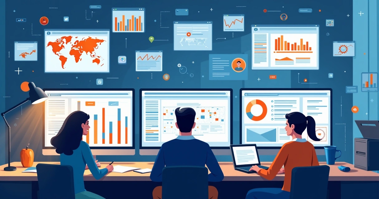 Monitoramento de redes sociais em tempo real representado em tela de computador