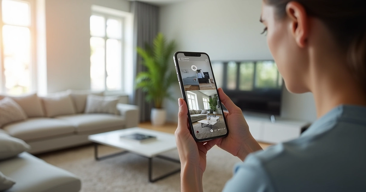 Pessoa usando aplicativo de câmeras de segurança pelo celular