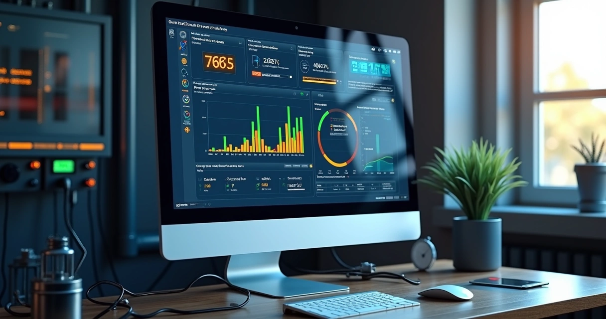 Tela de computador com software de monitoramento remoto de energia 