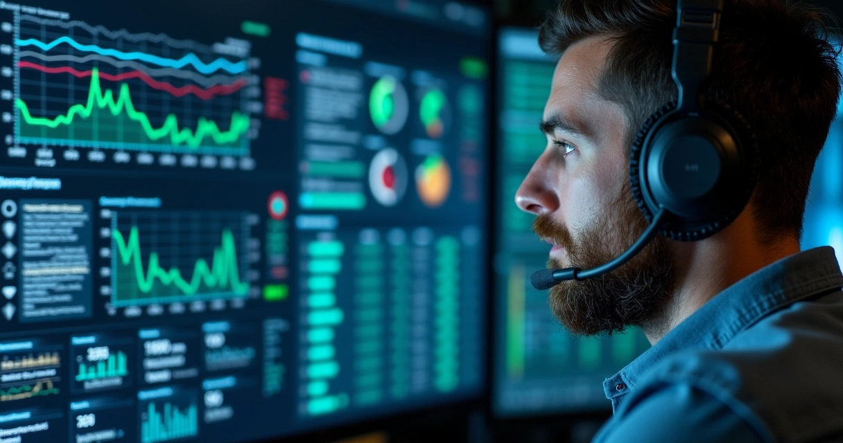 Painel de monitoramento remoto com gráficos e alertas de TI 