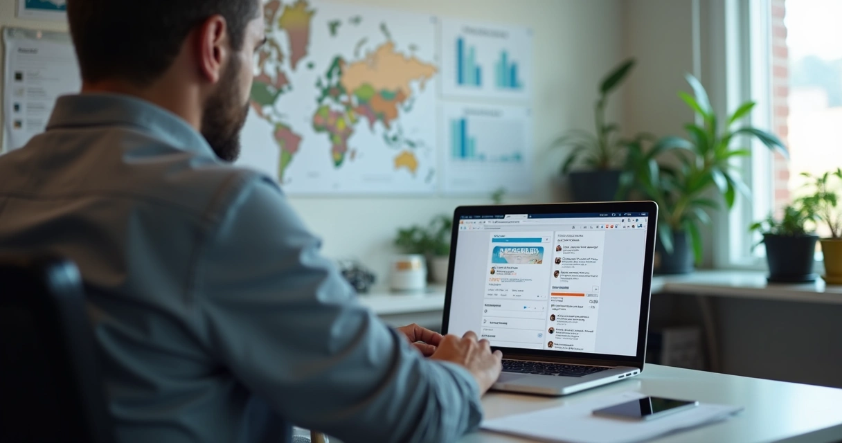 Pessoa usando notebook monitorando avaliações online 