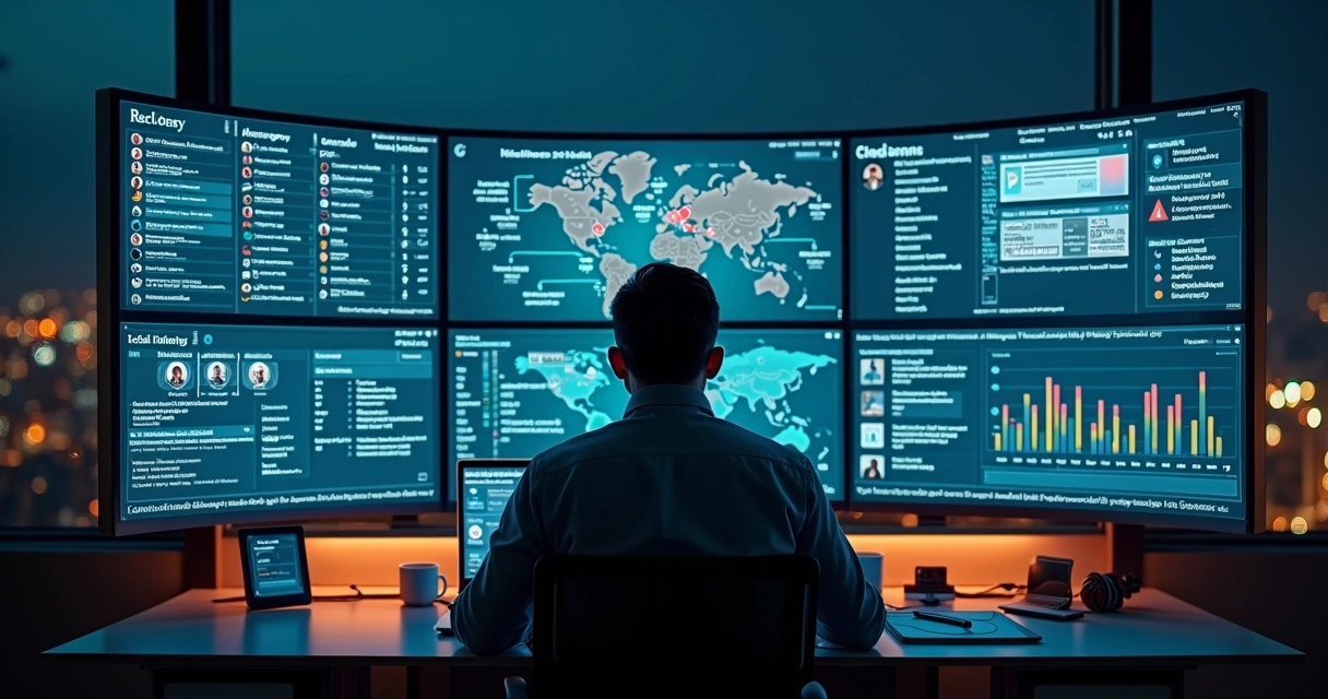 Gestora de marketing monitora reputação online de hotel em painel com redes sociais 