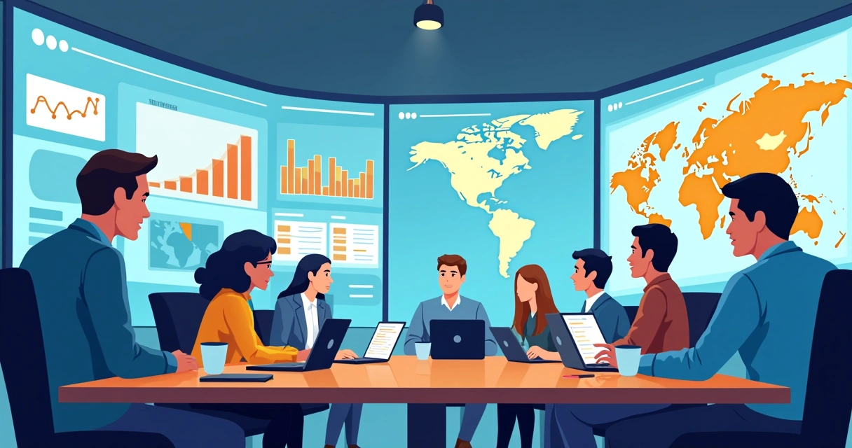 Equipe analisando dados digitais de campanha eleitoral em computadores e tablets, acompanhando gráficos de engajamento em tempo real 