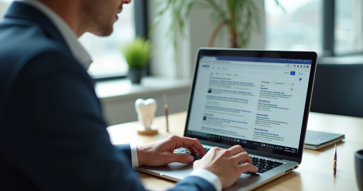 Exemplo de tela de pesquisa online mostrando anúncios e resultados para clínica odontológica