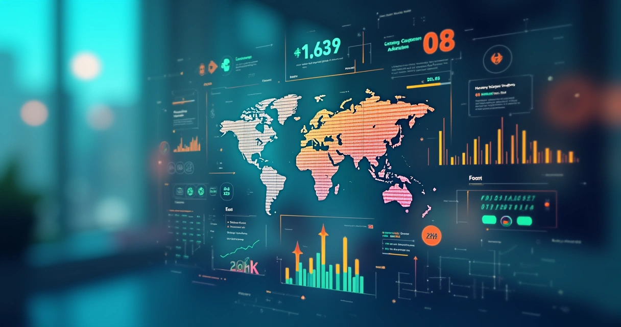 Painel digital ilustrado mostrando métricas de campanha eleitoral como cliques, interações e mapa de calor