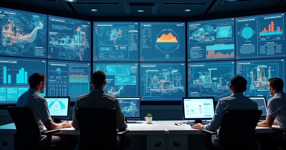 Dashboards digitais mostrando resultados de processos industriais 