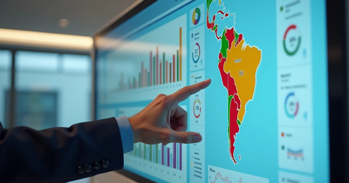 Painel digital mostrando gráficos de resultados de mídia 